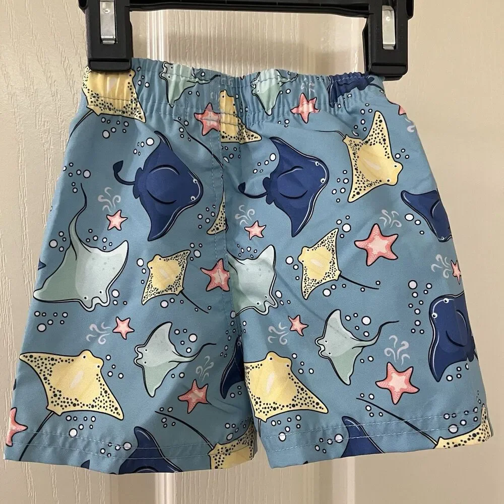 RuffleButts RuggedButts Starfish Stingrays Swim Trunks UPF 50+ Boys 6-12 Mos NWT